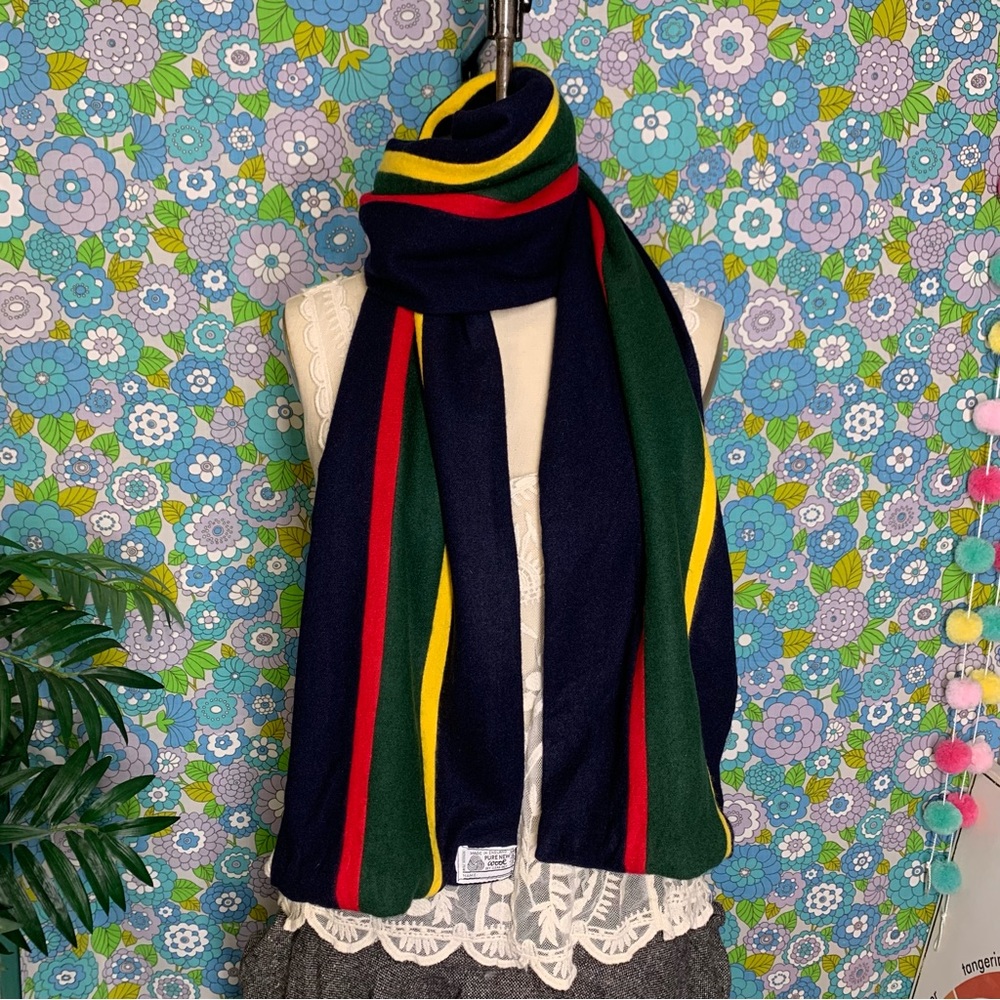 Vintage Pure New Wool Made in England Navy Striped Scarf